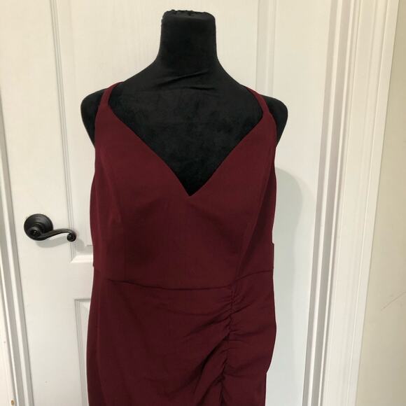 Emerald Sundae‎ Womens Dress Size 16 Burgundy Ruched Side Slit Party Cocktail - Picture 4 of 12